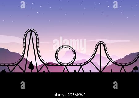 Vector roller coaster ride silhouette park. Rollercoaster icon illustration skyline concept Stock Vector