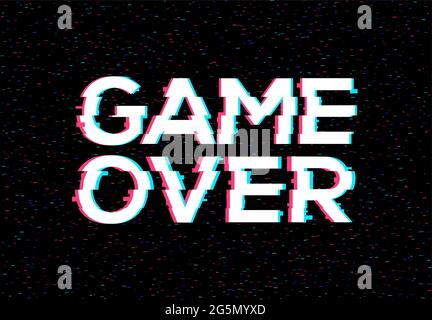Game Over glitch pattern retro background. Video game screen vhs 80s vector poster Stock Vector
