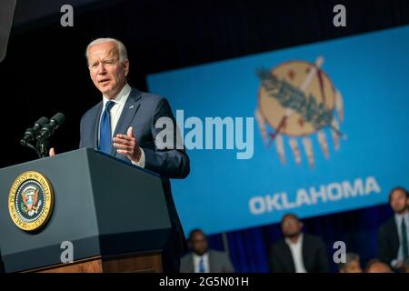 President Joe Biden delivers remarks on the 100th anniversary of the Tulsa Massacre Tuesday, June 1, 2021, at the Greenwood Cultural Center in Tulsa, Oklahoma. (Official White House Photo by Adam Schultz) Stock Photo
