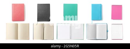 Different notebooks on white background Stock Photo