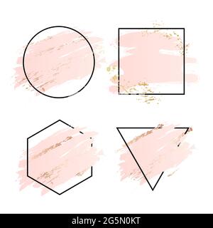 Rose and pink background stroke frame. Vector gold pink brush makeup beauty abstract geometric logo Stock Vector