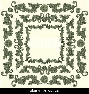 Vintage decorative ornamental frames. Design set. Editable hand drawn illustration. Vector engraving. Isolated on light background. 8 EPS Stock Vector