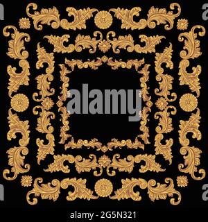Vintage decorative ornamental frames. Design set. Editable hand drawn illustration. Vector engraving. Isolated on black background. 8 EPS Stock Vector