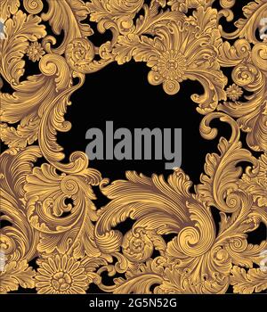 Vintage decorative ornamental frame. Editable hand drawn illustration. Vector engraving. Isolated on black background. 8 EPS Stock Vector