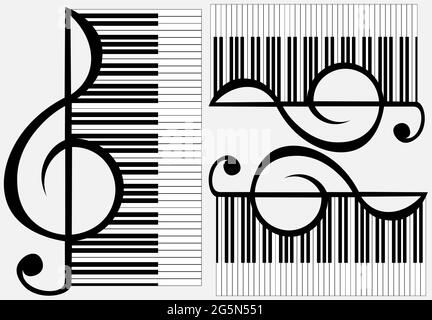 black minimal logo classical music treble clef and piano keys 1 Stock Vector