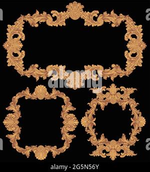 Vintage decorative ornamental frames. Design set. Editable hand drawn illustration. Vector engraving. Isolated on black background. 8 EPS Stock Vector
