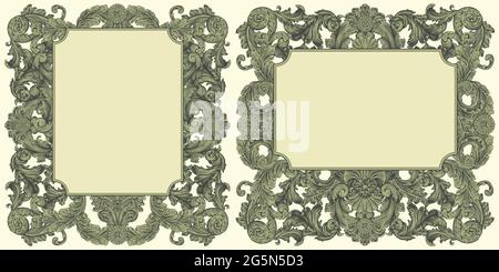 Vintage decorative ornamental frames. Design set. Editable hand drawn illustration. Vector engraving. Isolated on light background. 8 EPS Stock Vector