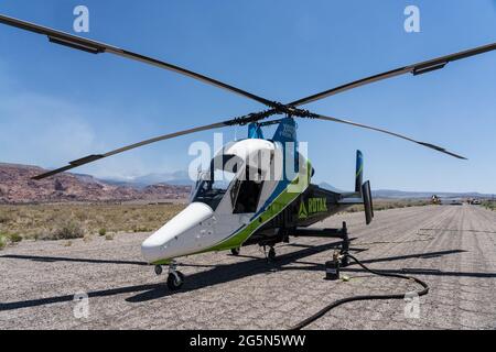 A Kaman K-Max K-1200 firefighting helicopter preparing to take off to fight a wildfire in Utah. Stock Photo