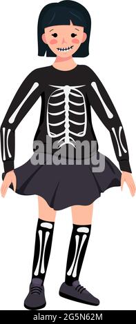 Child in a skeleton costume with bones for the holiday Halloween Stock Vector