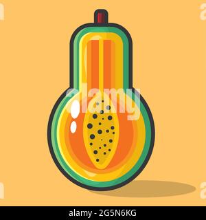 papaya fruit slice vector illustration in flat style Stock Vector