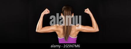 Strong Fitness Woman Showing Back And Biceps Muscles Strength. Fit