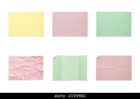Collection of group of colorful blank 4A papers isolated on white background. Stock Photo