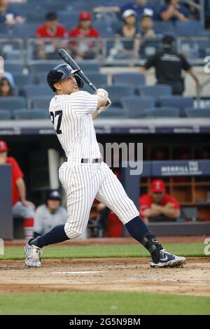 CLEVELAND, OH - APRIL 24: Giancarlo Stanton (27) of the New York Yankees  bats during a game against the Cleveland Indians at Progressive Field on  Apri Stock Photo - Alamy