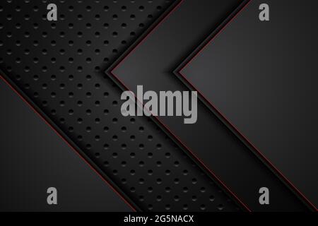 metal plate black and contrast red stripes on steel mesh. template modern technology design background. vector illustration Stock Vector