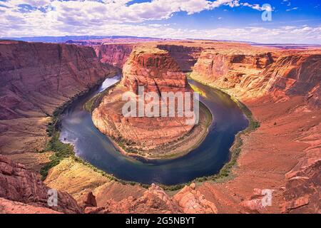 World-class screaming spectacle of Horseshoe Bend, , the yellow canyon. Horseshoe Bend is a shaped incised meander of the Colorado River, Arizona. USA Stock Photo