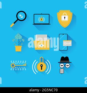 cybersecurity technology set nine icons Stock Vector