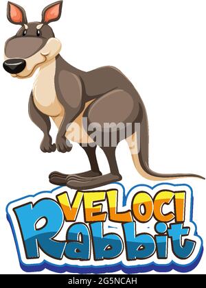 Kangaroo cartoon character with Velocirabbit font banner isolatedChampagne illustration Stock Vector