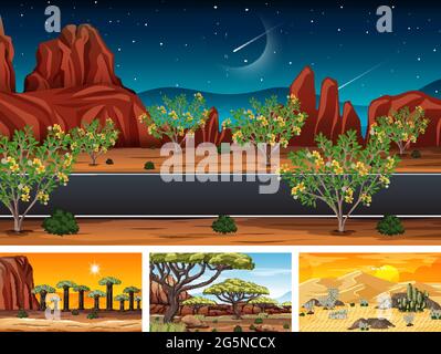 Set of different nature horizontal scenes illustration Stock Vector