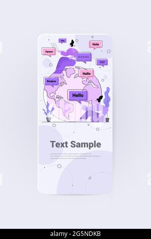 people using translation application multilingual greeting international communication concept Stock Vector