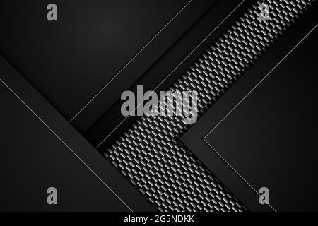 abstract metal black texture background carbon fiber contrast red stripes on aluminum sheet modern template technology design background. vector illus Stock Vector