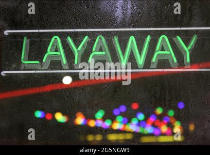 Vintaeg Neon Pawn Shop Signage Green Neon Stock Photo