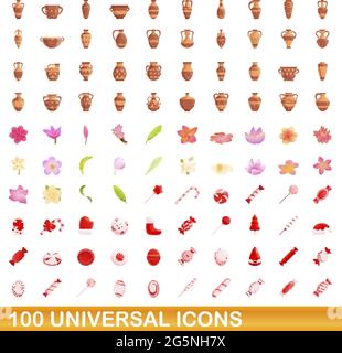 100 universal icons set. Cartoon illustration of 100 universal icons vector set isolated on white background Stock Vector