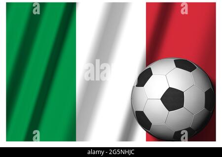 Italy. National flag with soccer ball in the foreground. Sport football - 3D Illustration Stock Photo