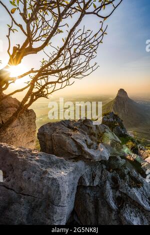 View from the peak of Khao Nor in the morning sunrise in Nakhon Sawan, Thailand. Stock Photo