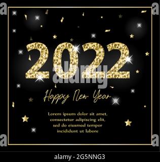 Happy new year 2022. Greeting card, invitation template for your design with glitter effect. Vector illustration