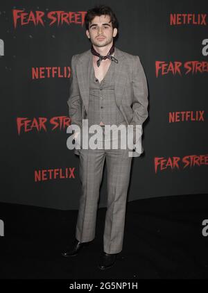 Los Angeles, USA. 28th June, 2021. Ted Sutherland arrives at the FEAR STREET TRILOGY Premiere held at the LA State Historic Park in Los Angeles, CA on Monday, ?June 28, 2021. (Photo By Sthanlee B. Mirador/Sipa USA) Credit: Sipa USA/Alamy Live News Stock Photo