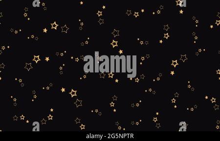 Luxury festive seamless pattern with golden stars on black vector background. New year and christmas seamless pattern with gold color stars. luxury Stock Vector