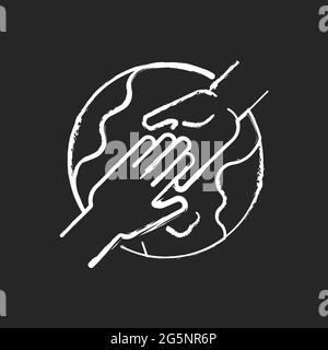 Volunteer travel chalk white icon on dark background Stock Vector