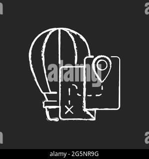 Hot air balloon tourism chalk white icon on dark background Stock Vector