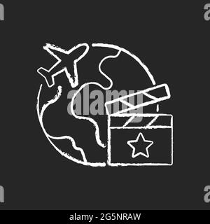 Setjetting tourism chalk white icon on dark background Stock Vector