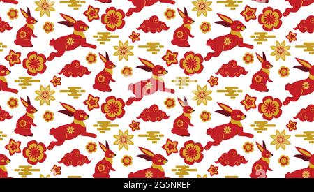 Chuseok, Mid autumn festival seamless pattern in Chinese style. Repeating texture, background. Vector illustration Stock Vector