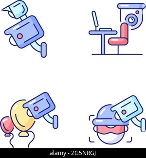 Surveillance management RGB color icons set Stock Vector