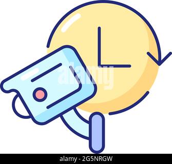 24 7 protection with security video system RGB color icon Stock Vector