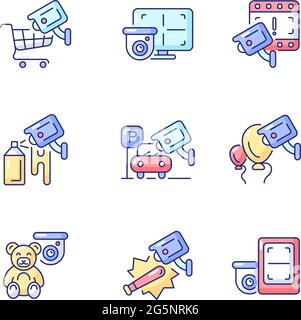 Securing home and business RGB color icons set Stock Vector