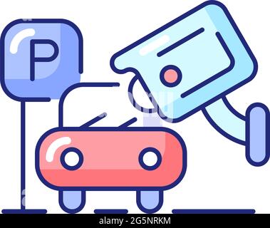 Hijacking prevention with security camera footage RGB color icon Stock Vector