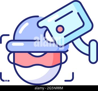 Criminal detection with surveillance camera RGB color icon Stock Vector