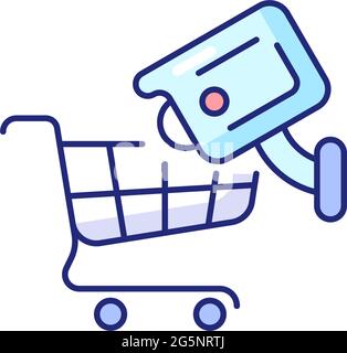 Tracking customers with surveillance camera RGB color icon Stock Vector