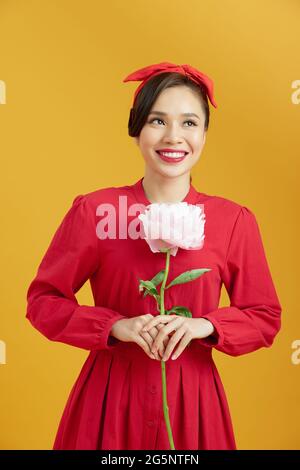 woman holding peony bouquet Stock Photo