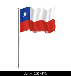 Chile flag waving on a metallic pole. The official flag of Chile, isolated on a white background. Stock Vector