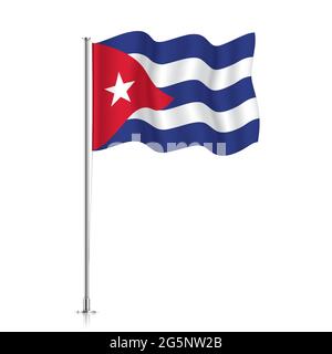 Cuba flag waving on a metallic pole. The official flag of Cuba, isolated on a white background. Stock Vector