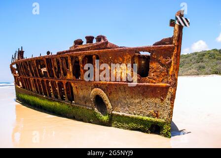 The Remains of the Maheno Shipwreck, Fraser Island, Queensland, Australia Stock Photo