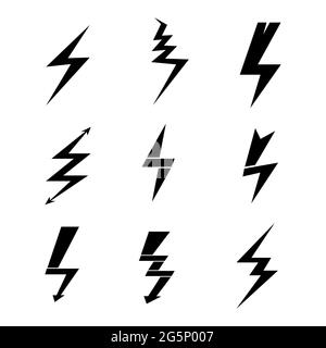 Set of lightnings. Simple icons on white backgound. Stock Vector