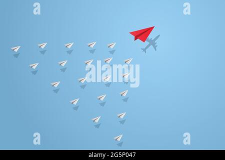 Paper plane go to success goal vector business financial concept start up, leadership, creative idea symbol paper art style with copy space for text. Stock Vector