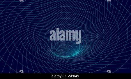 Technology wireframe tunnel on blue background. Futuristic 3D grid. Stock Vector