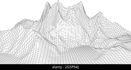 Wireframe landscape design on white background. Technology grid. Stock Vector