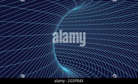 Technology wireframe tunnel on blue background. Futuristic 3D grid. Stock Vector